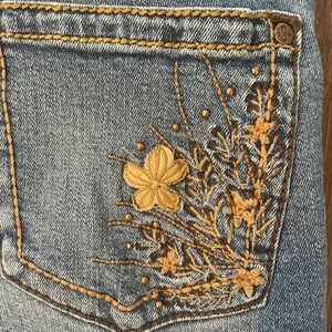 Shyanne Blue Jeans with Golden BrownFloral Embroidery
